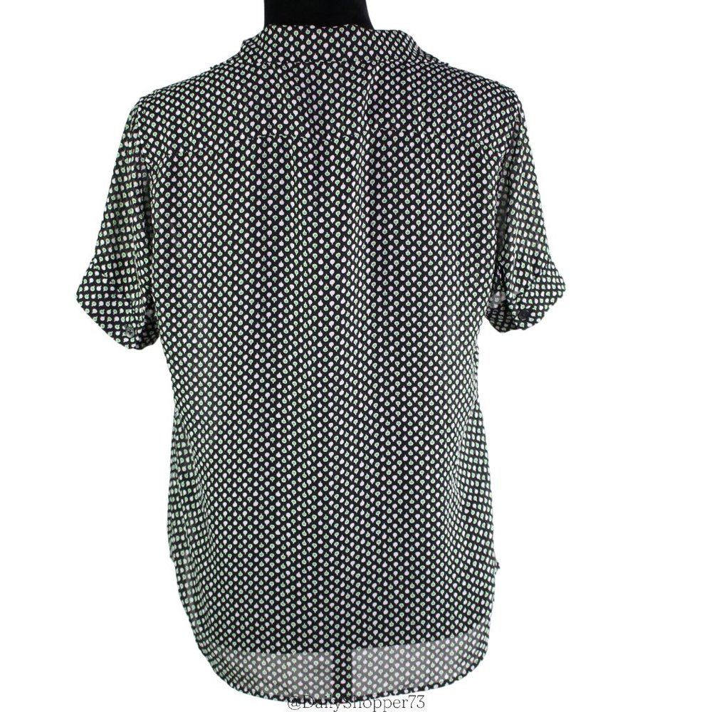 Uniqlo Women's Black White Green Polka Dot Button Up High Low Blouse - Small - Picture 3 of 9